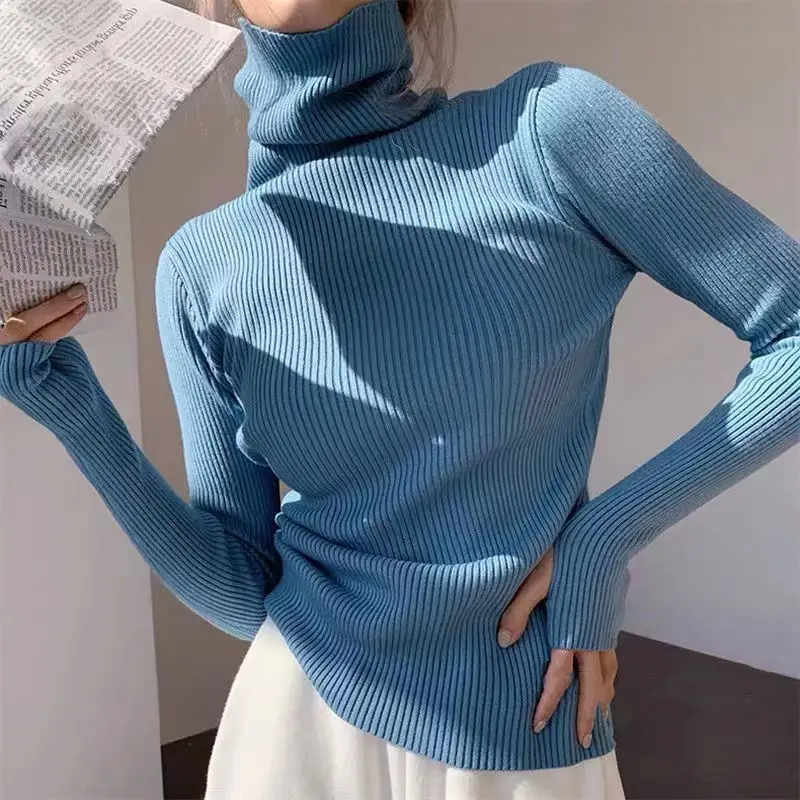 

Autumn Winter Women Heaps Collar Turtleneck Sweaters Slim Pullover Women Basic Tops Casual Soft Knit Sweater Soft Warm Jumper