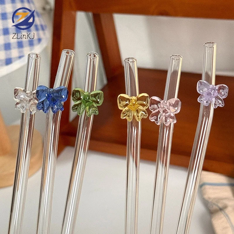 1piece 8mm Glass Straw Reusable Cute Butterfly Heat-Resistant Drinking Straws For Festival Party Wedding Cocktail Bar