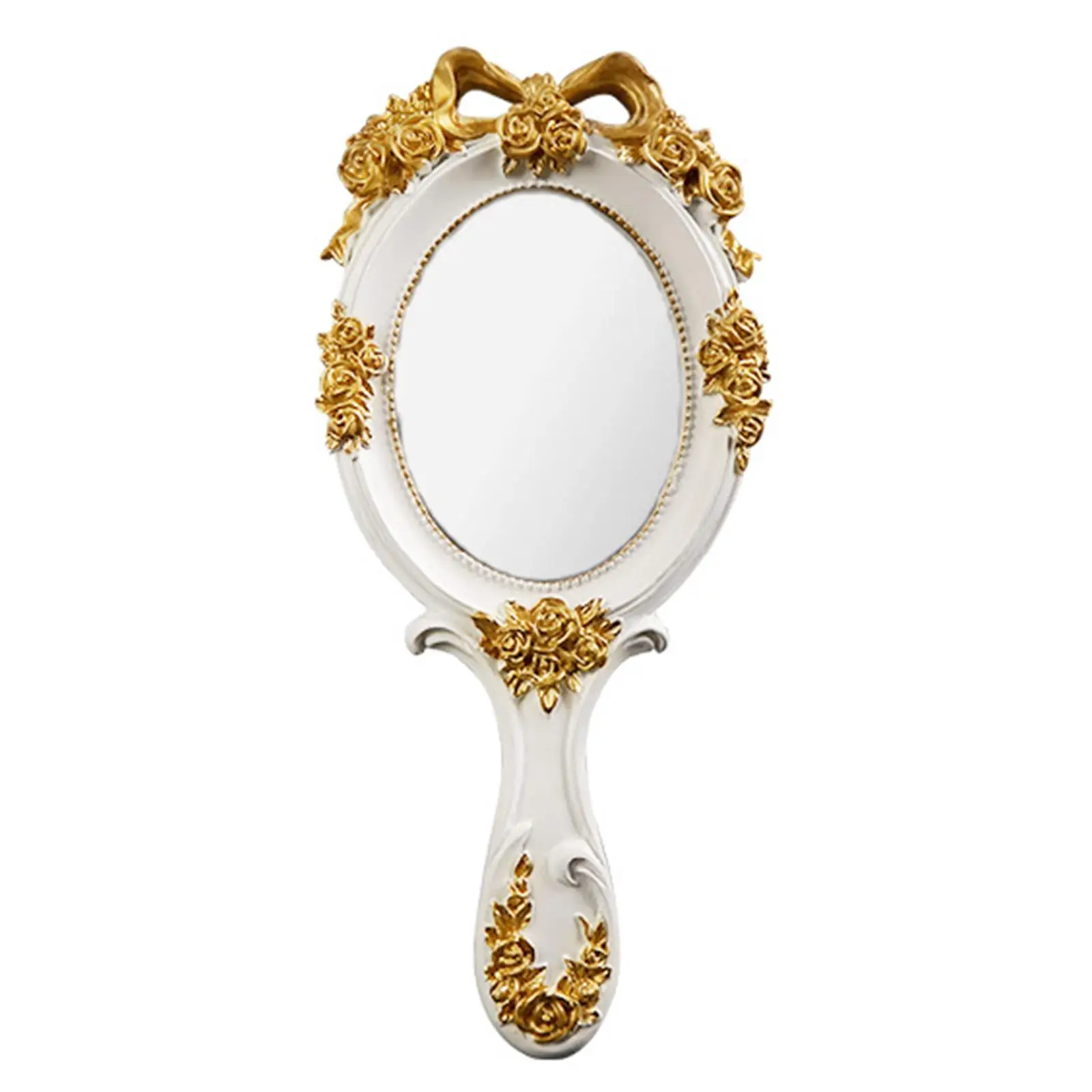 Hand Mirror with Handle Nordic Compact Embossed Flower Mirror Princess Cosmetic