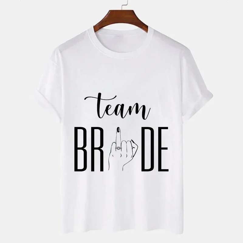 Zomer Top Vrouw Kleding Toekomstige Bruid Bruiloft Bachelorette T-shirt Korte Mouw Bruid Ring Vinger Bruid Team Bruiloft Tees