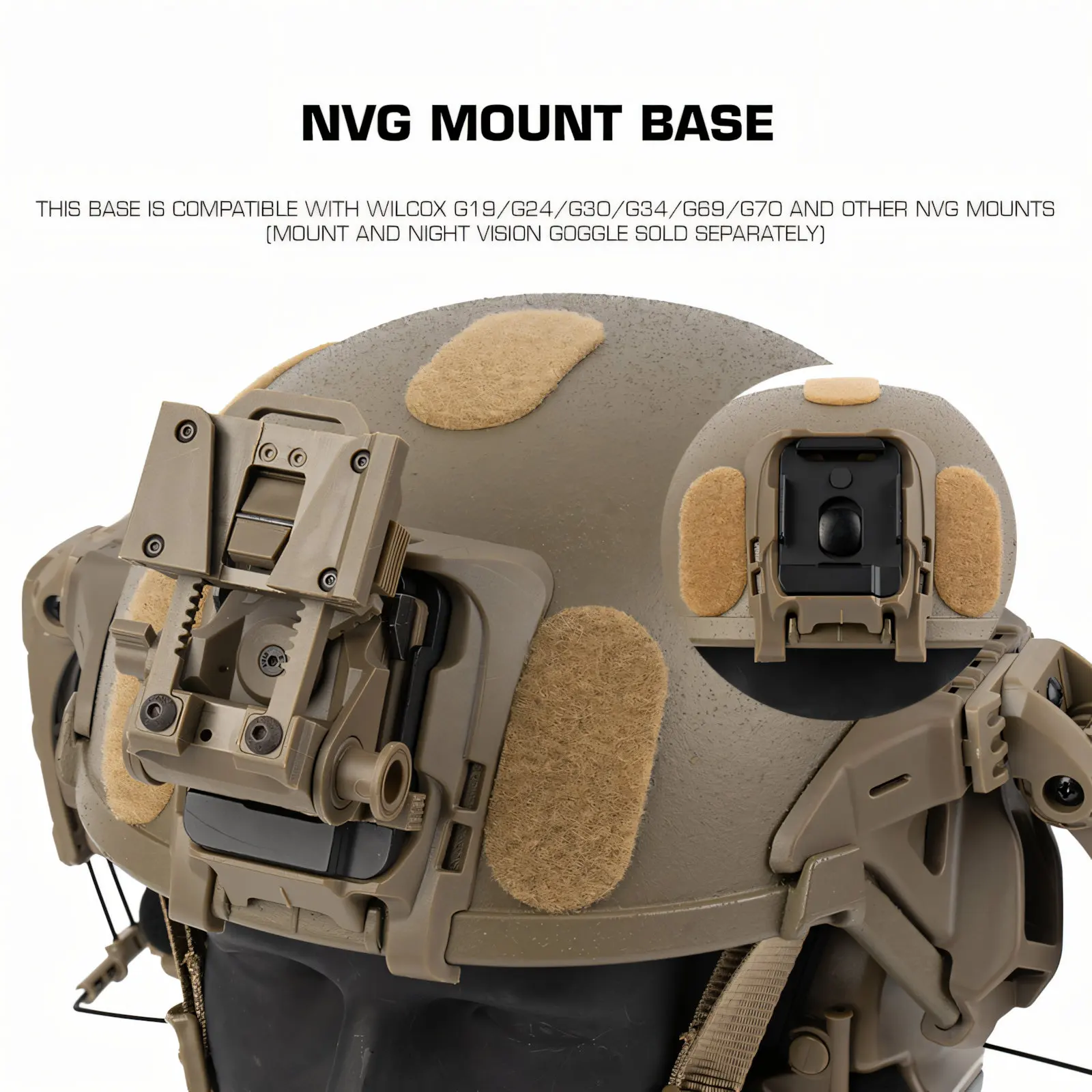 Wosport IHPS Helmet NVG Shroud Mount Base G19 G24 G30 G34 G69 G70 Compatible for Airsoft Training CS Games Team Activities