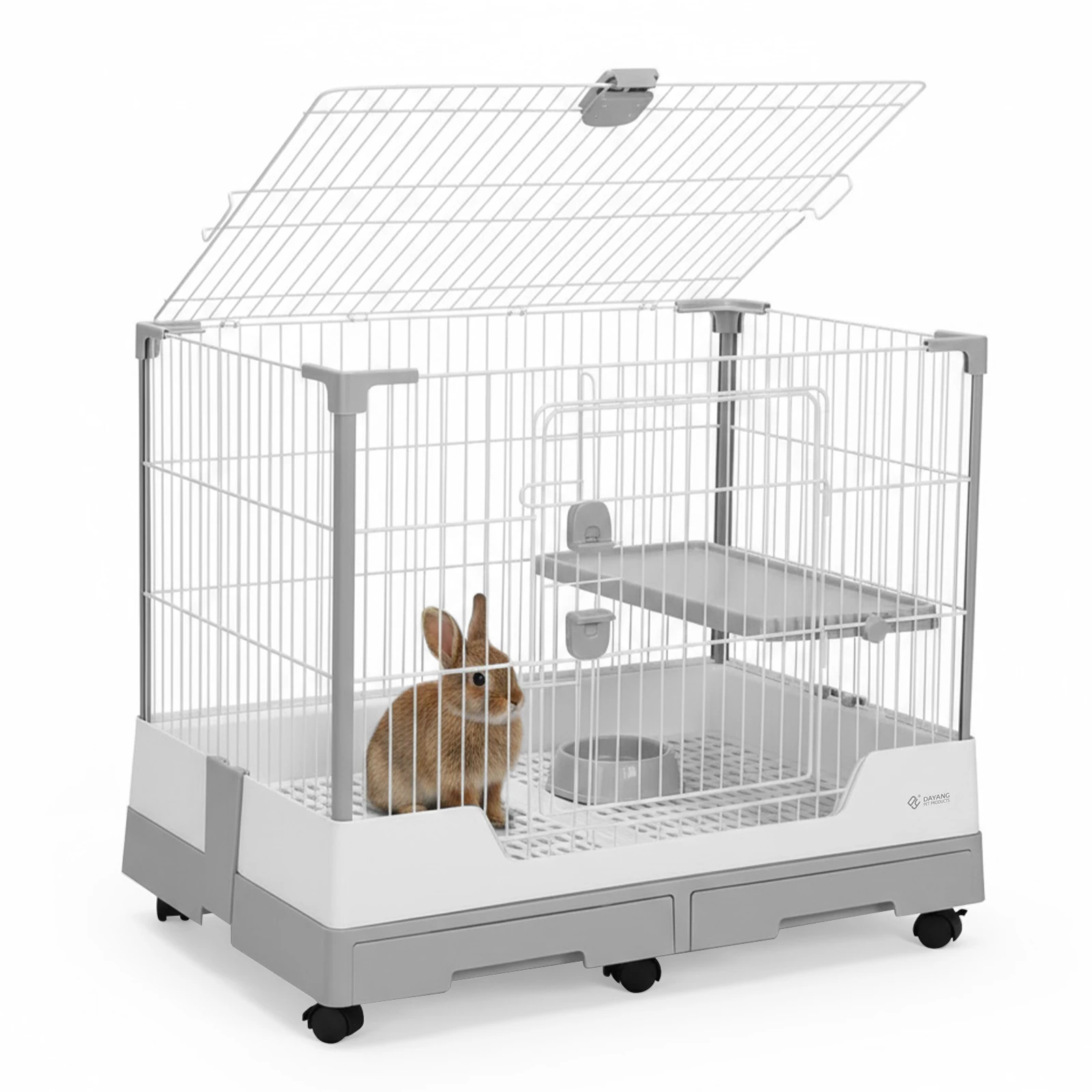 

Gravity Lock Rabbit Cage with Pull Out Tray Household Wheeled Animal Cage Leak Proof Anti-spray Urine Pet Cage Gift for Pet