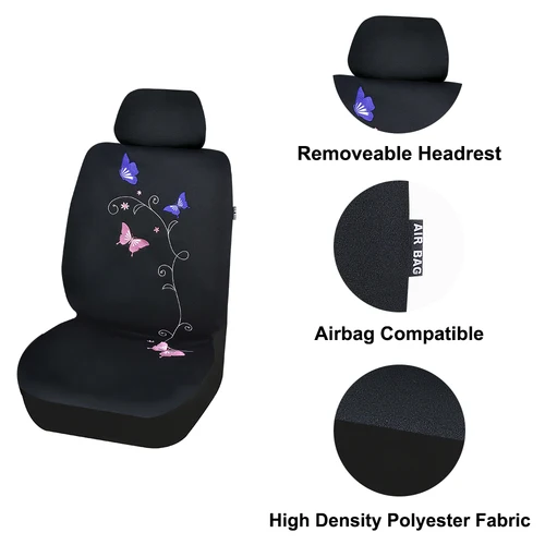 Imagen 2 del producto AUTO PLUS Fundas universales para asientos de coche con bordado de mariposas, accesorios de Interior para mujer, aptas para la mayoría de coches, Suv, camión, furgoneta