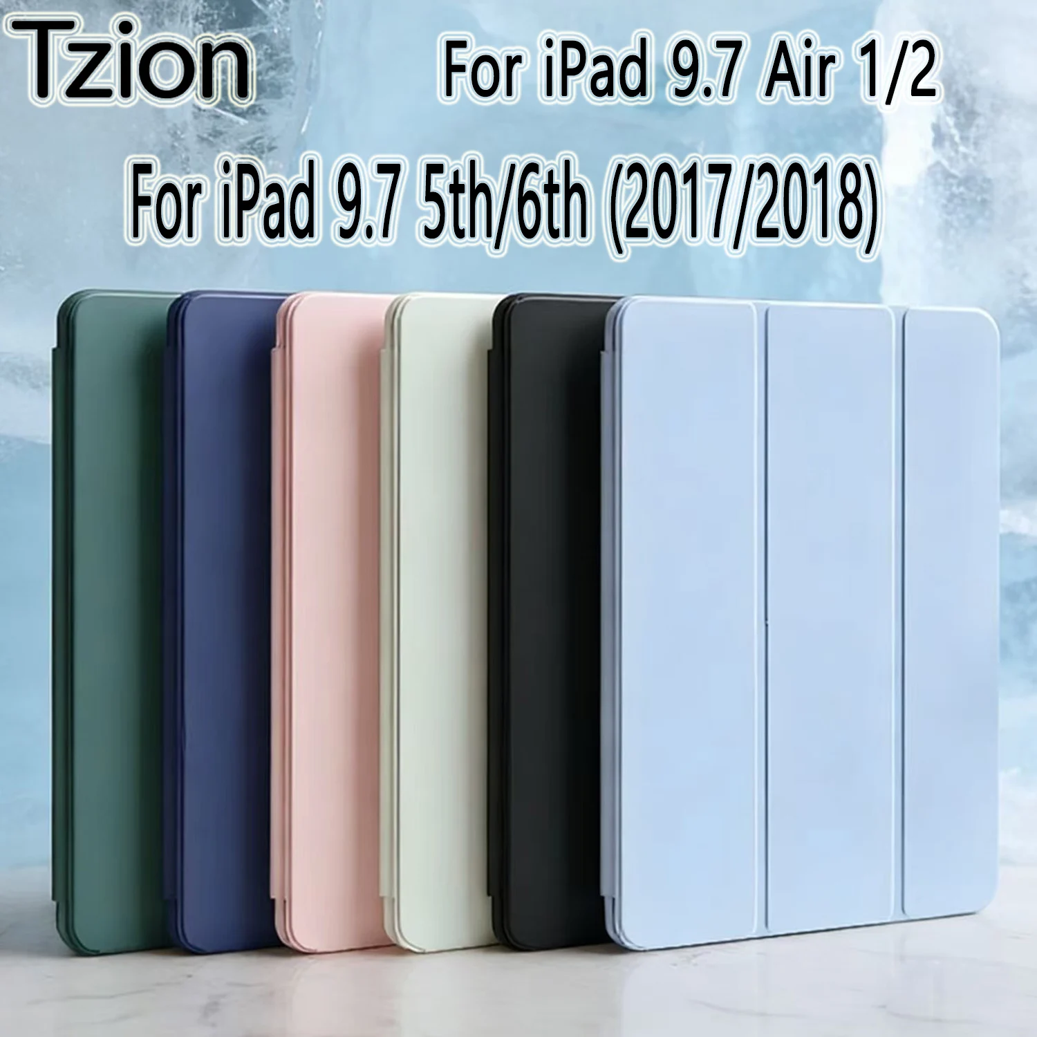 For iPad 5th 6th Generation 9.7 2017/2018 Magnetic Flip Stand Smart Cover, iPad Air 9.7 (2013/2014) Soft Silicone Case