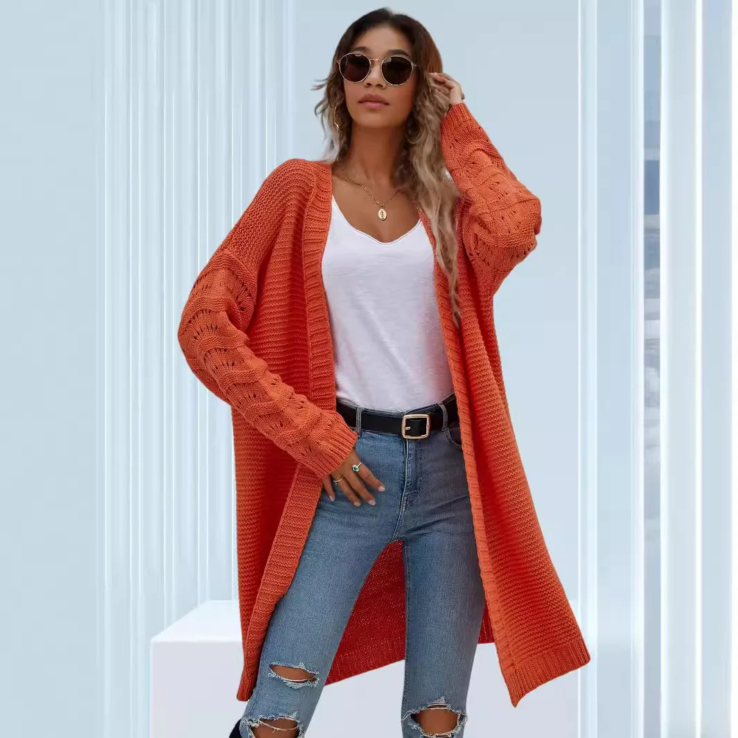 2024 new women\'s clothing autumn and winter fashion temperament casual elegant commuting sweater long cardigan solid color knit