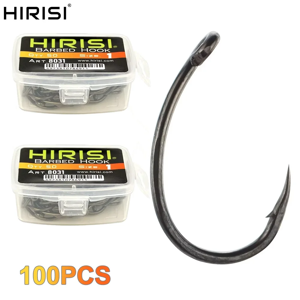 Hirisi 100 Stück PTFE-beschichtete Stachelhaken aus Kohlenstoffstahl, Angelgerät 8031, hochwertiges Angelzubehör, Neuheiten