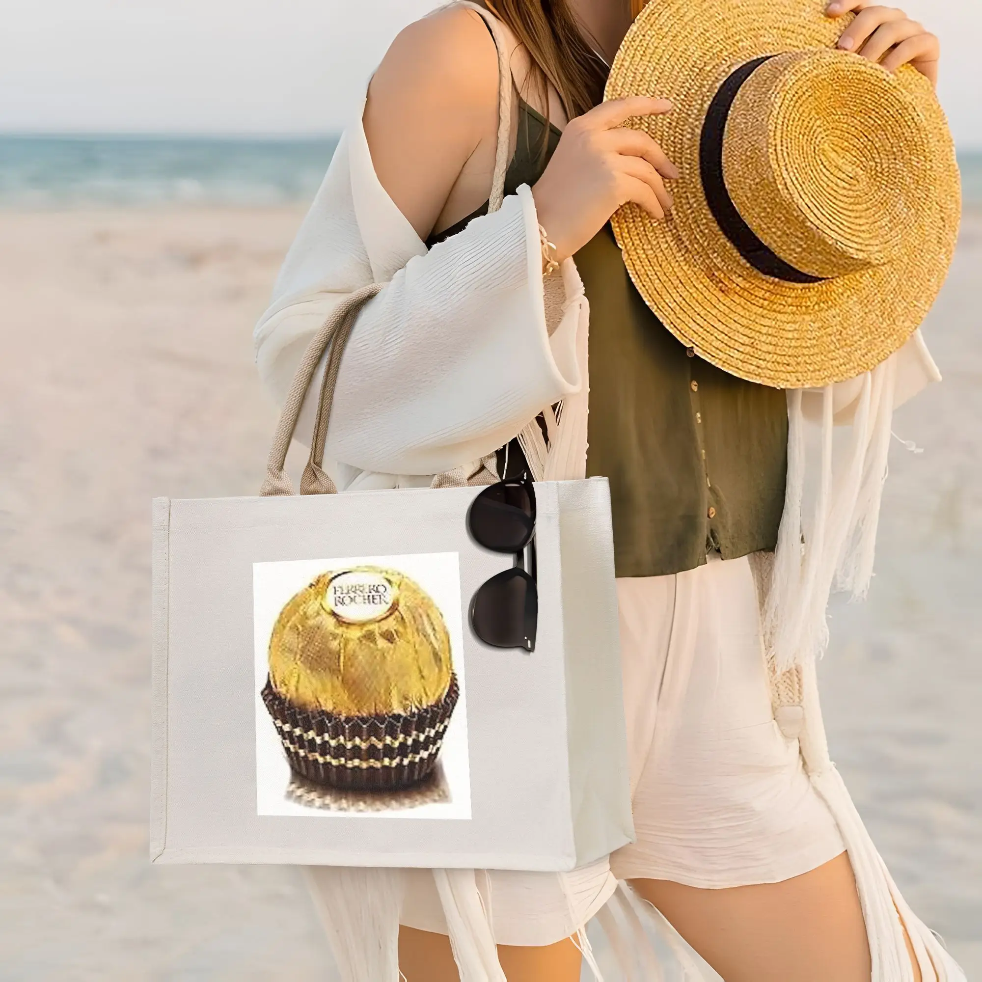 

Сумки для покупок Ferrero Rocher, холщовая сумка-тоут, складная сумка для женщин, дорожная сумка через плечо