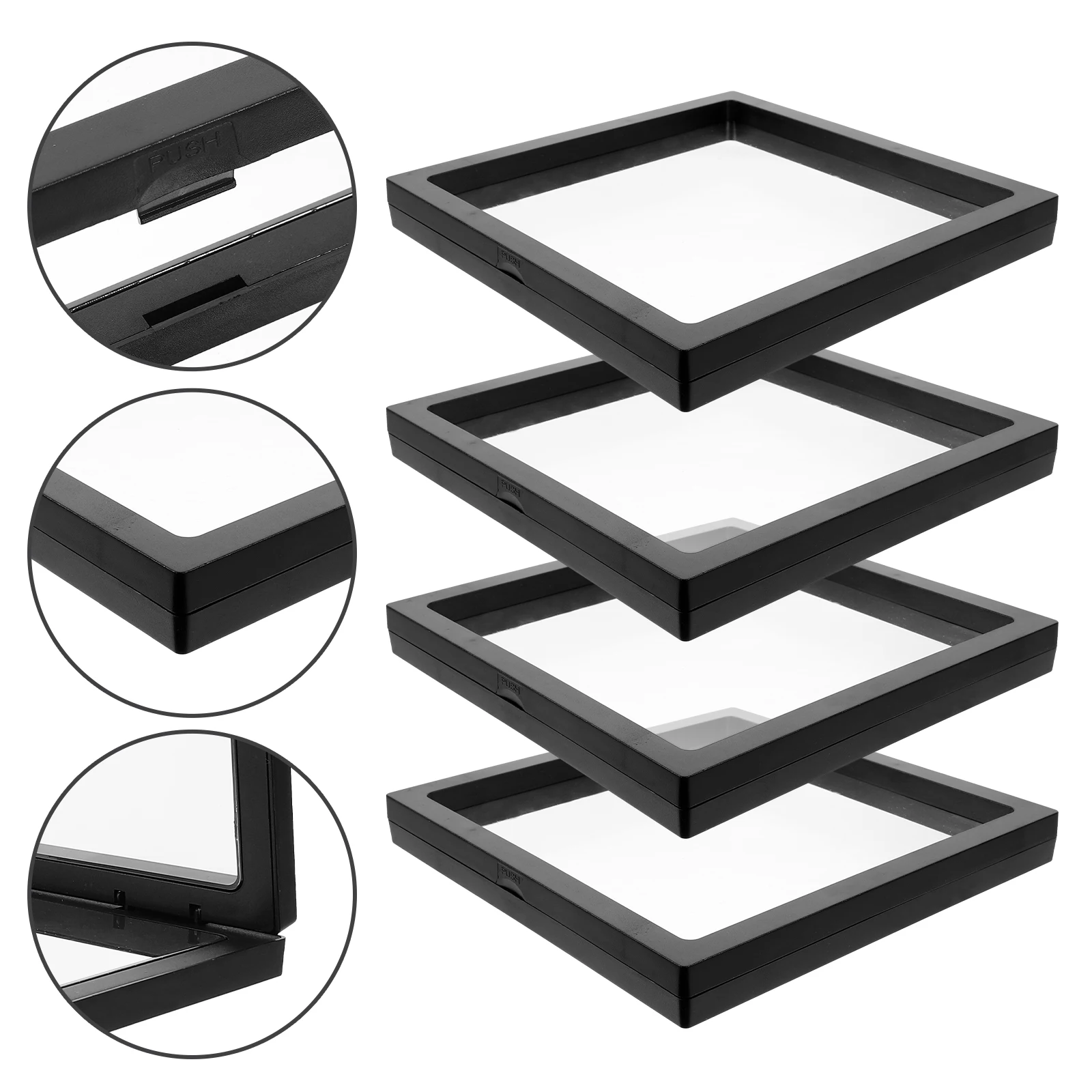 

4 шт., 3D подвесная подставка, прозрачная плавающая рамка 18x18 см, квадратный полиэтиленовый черный футляр для ювелирных изделий, решение для хранения, рабочий стол