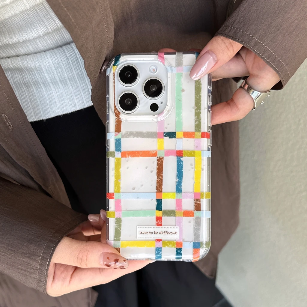 Креативный чехол для телефона с сетчатым узором цвета граффити и цепочкой из бисера для iPhone 17, 16, 15, 14 Pro Max 17Air