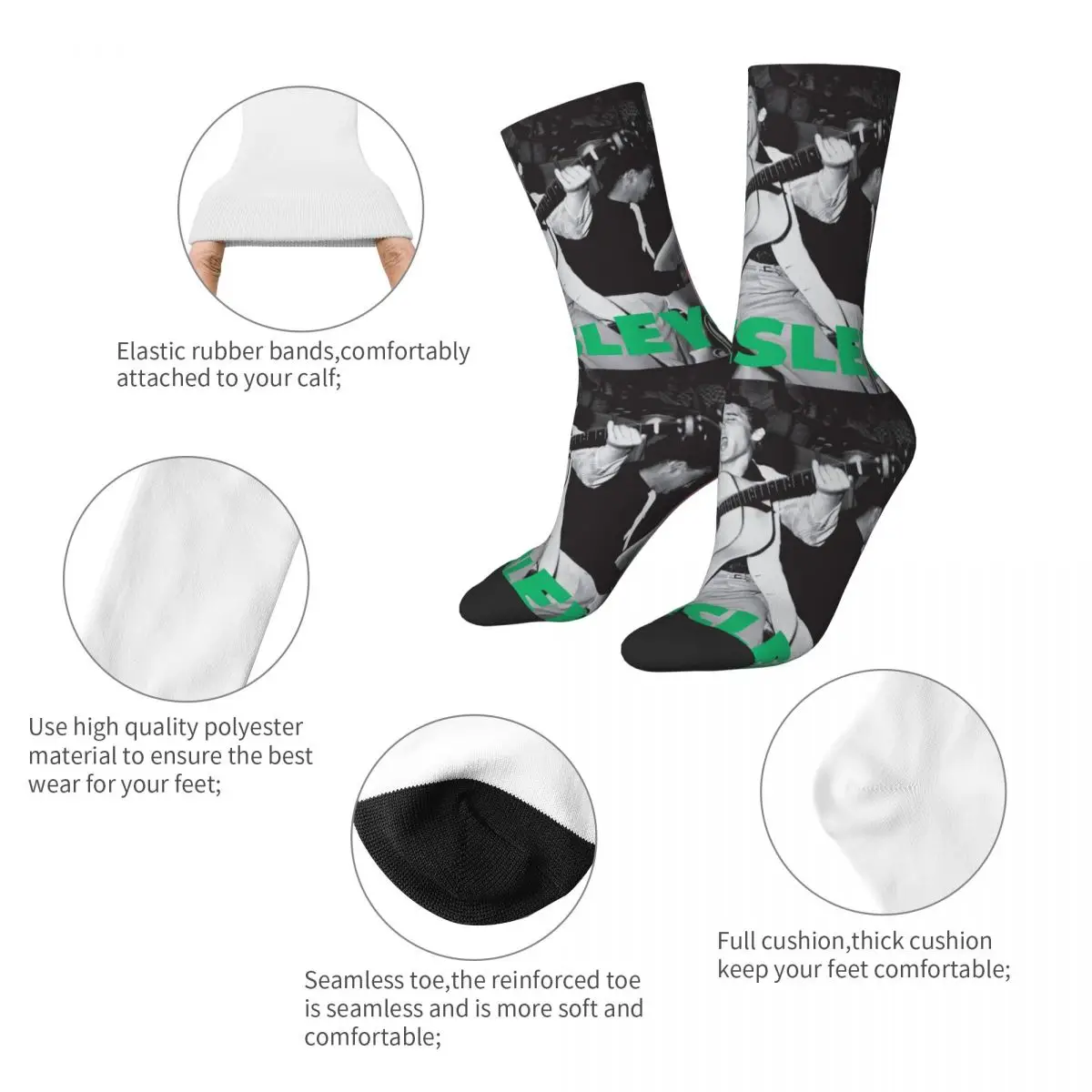 Funny Crazy Sock for Men Album Hip Hop Harajuku E-Elvis Singer Presley Happy Quality Pattern Printed Boys Crew compression Sock