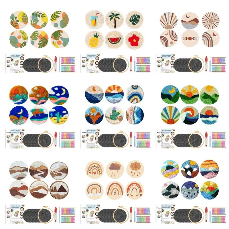 

﻿ Landscape Pattern Embroidery Mug Rug Punch Needle Coaster Kit For Beginner Easy Craft Yarn Crochet Magic Needle For Embroidery
