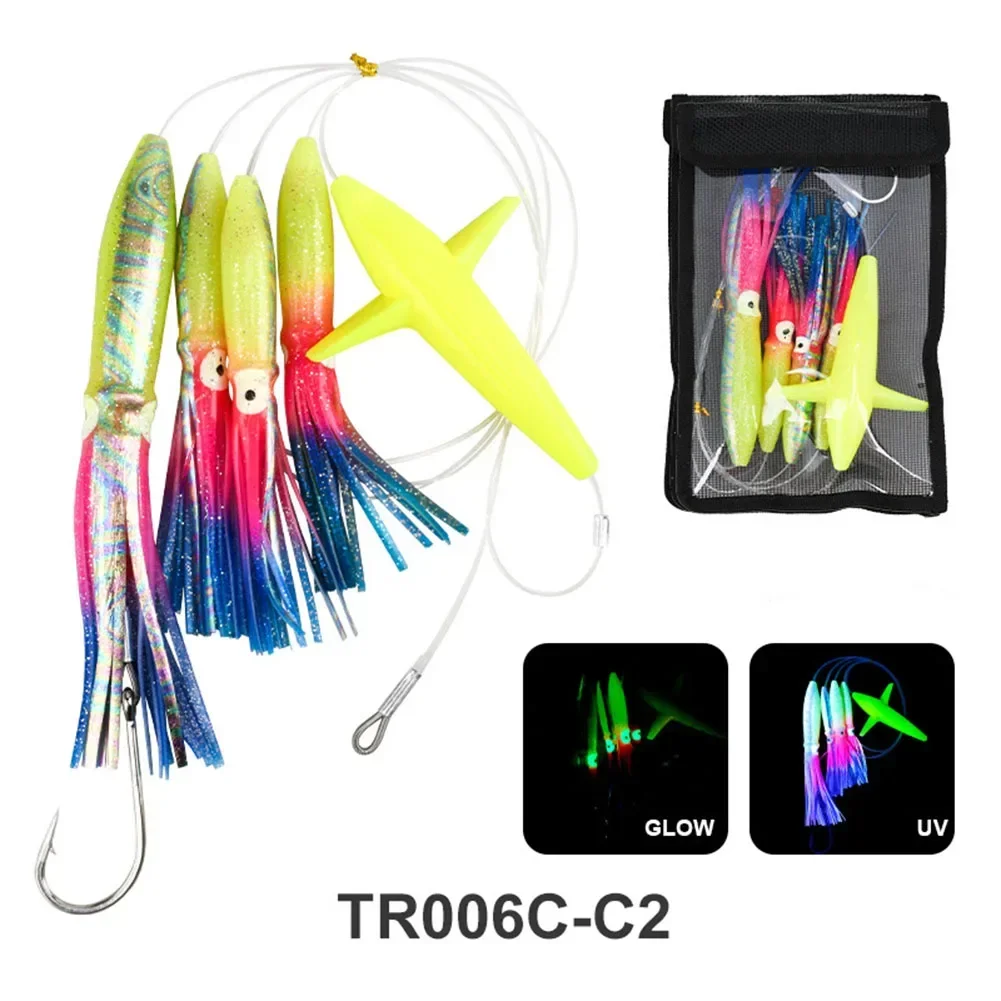 

Saltwater Big Game Fishing Teaser Rigged Feather Trolling Lure for Tuna Squid with Enhanced Durability and Realistic Posture