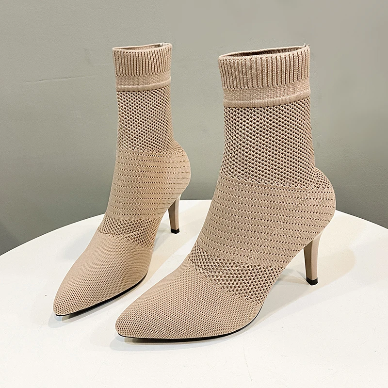 Sexy Sock Boots Knitting Stretch Boots High Heels for Women Fashion Shoes 2023 Spring Autumn Ankle Boots Female Size 42 Chelsea