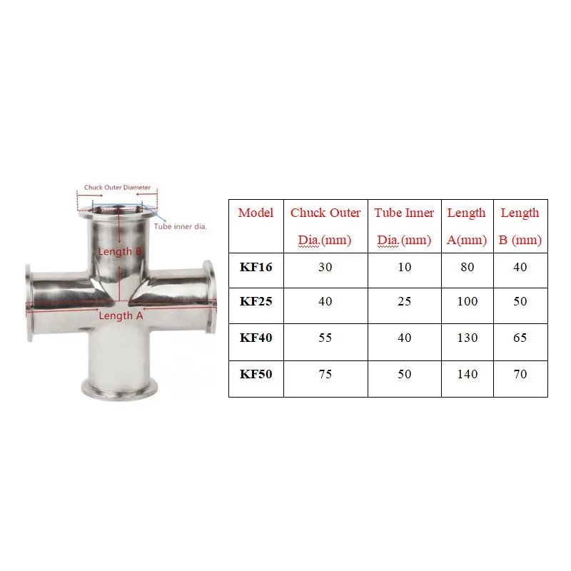 Imagem -03 - Cruz Flange Adaptador Vacuum Cross Flange Joint Kf16-kf504-way Vacuum Pipe Joint Adaptador de Quatro Vias Aço Inoxidável 304