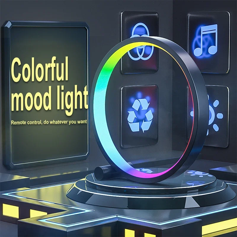 Smart WiFi RGB Music Rhythm Ambient Light LED Ring Night Light App Remote Desk Lamp Dimmable Indoor Decorative Light Holiday Gif