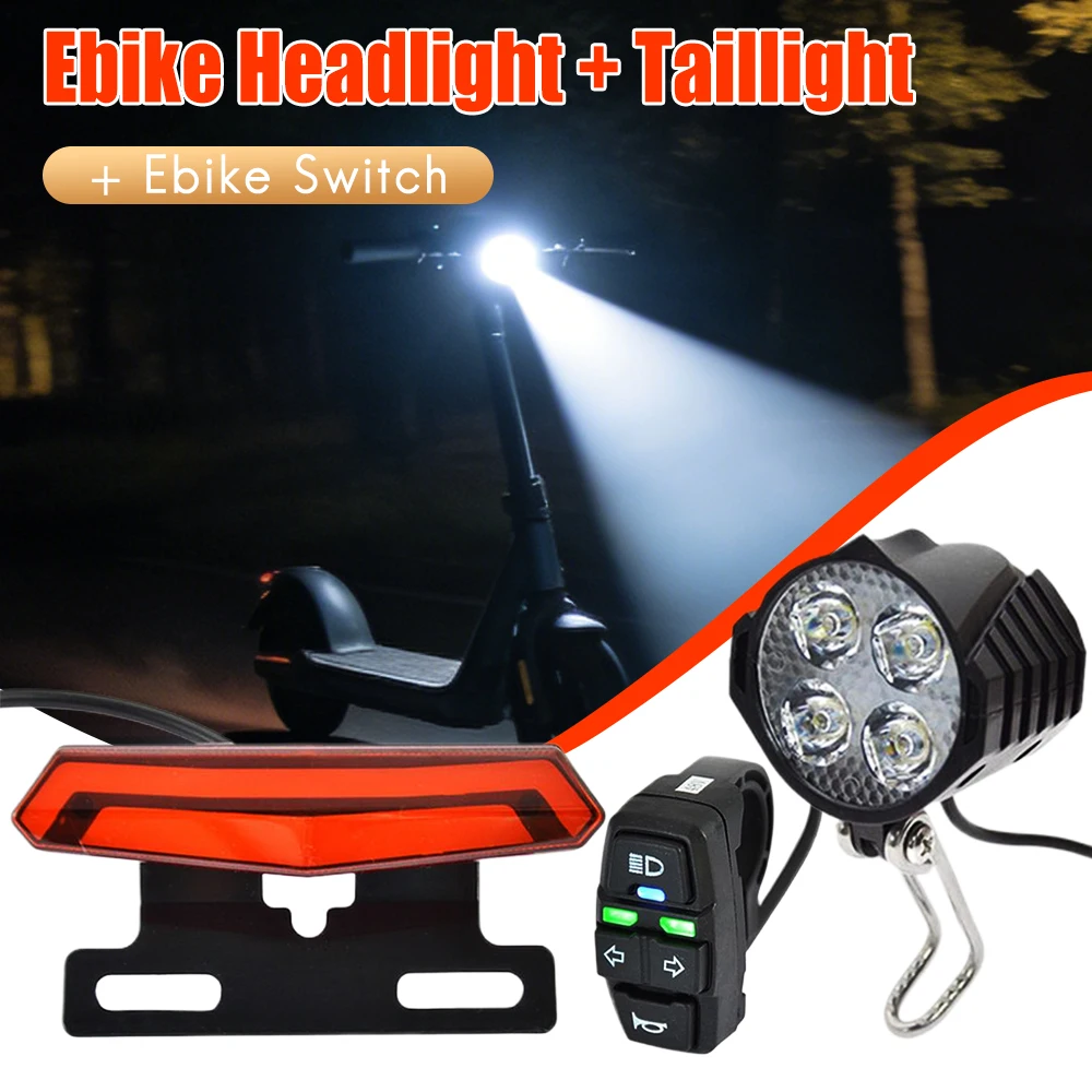 

Комплект переднего и заднего фонарей для электровелосипеда 24-48В, звуковой сигнал, фара, переключатель, простая установка, аксессуары для электровелосипедов