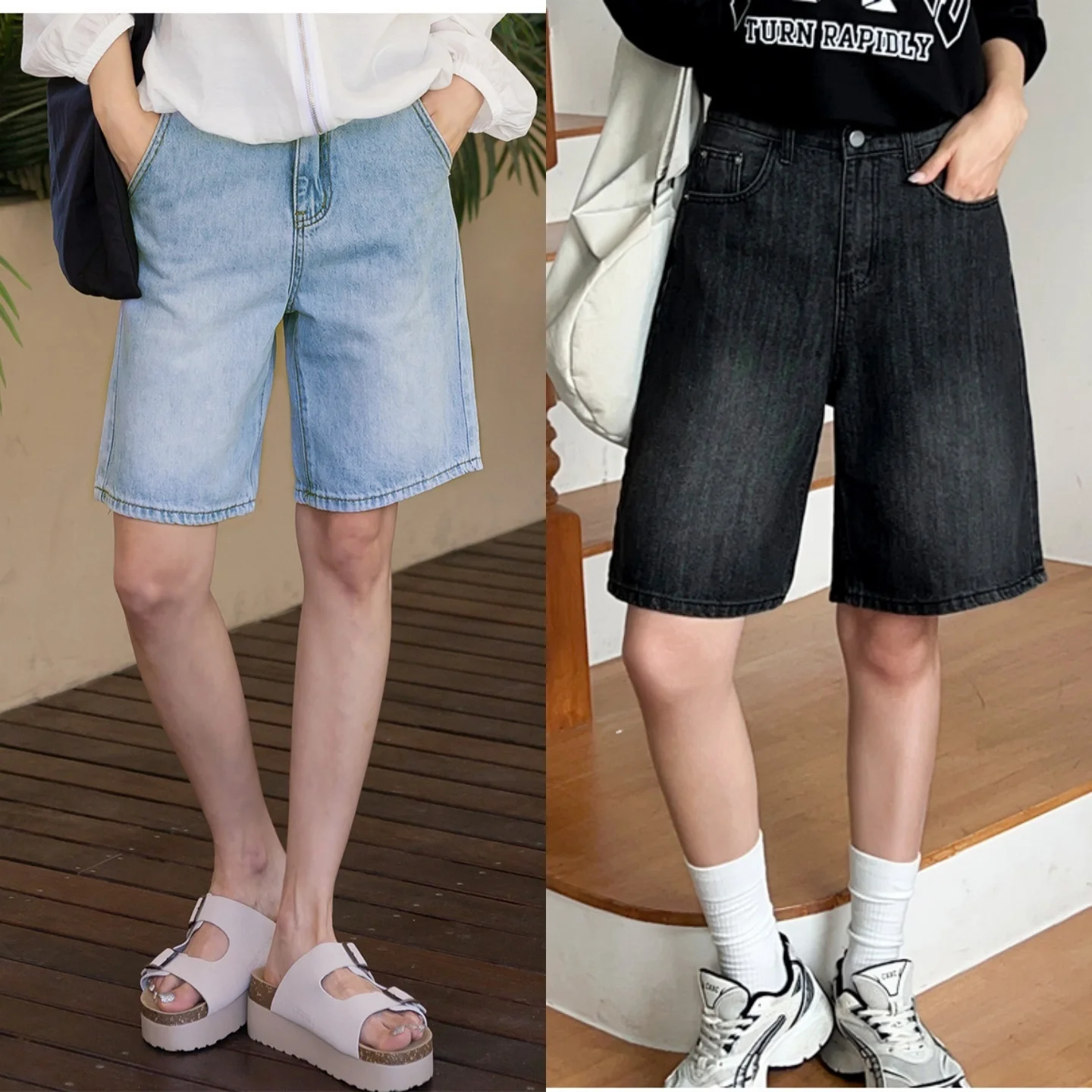 Soft Skin-Friendly Casual Denim Shorts Non-Stretch YKK Zipper Versatile Straight Leg Jeans Summer Collection Ladies' Fashion