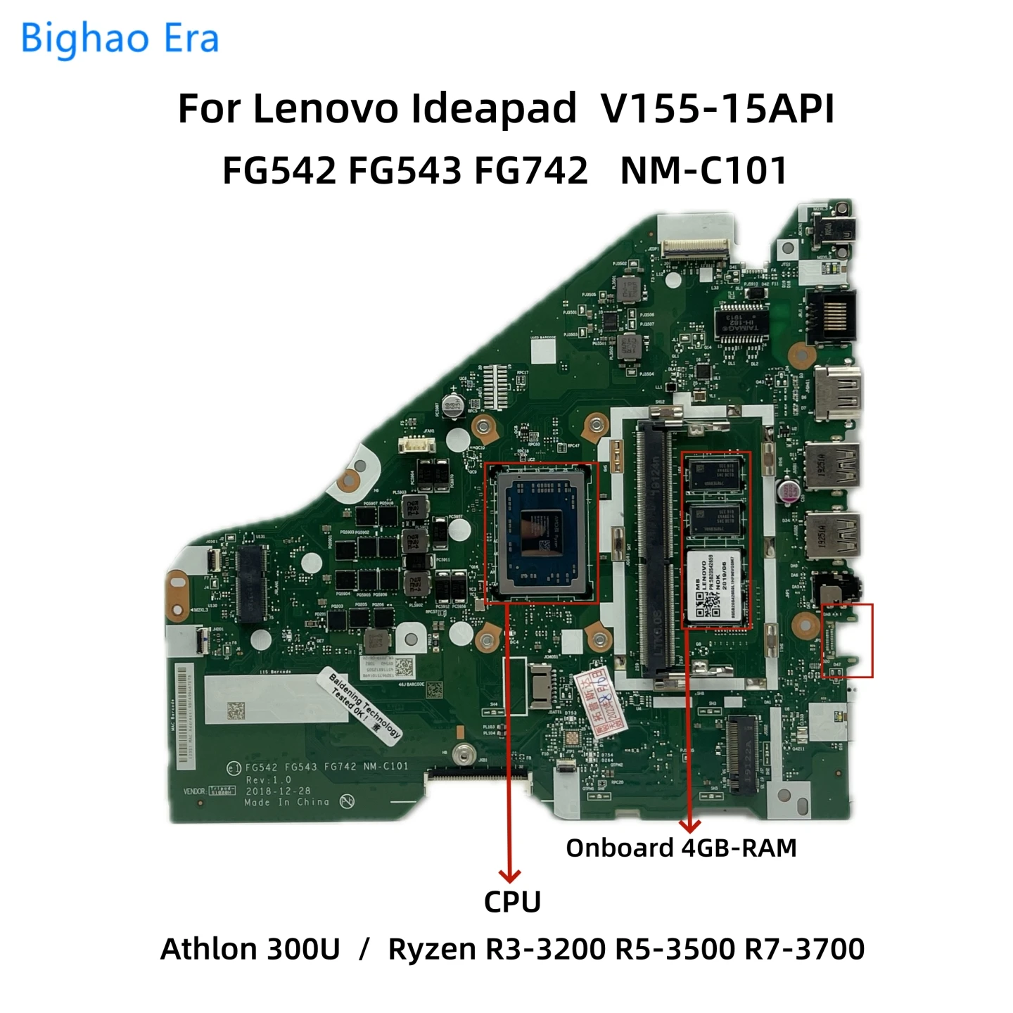 

FG542 FG543 FG742 NM-C101 For Lenovo Ideapad V155-15API Laptop Motherboard With R3-3200 R5-3500 R7-3700 CPU 4GB-RAM 5B20S42659