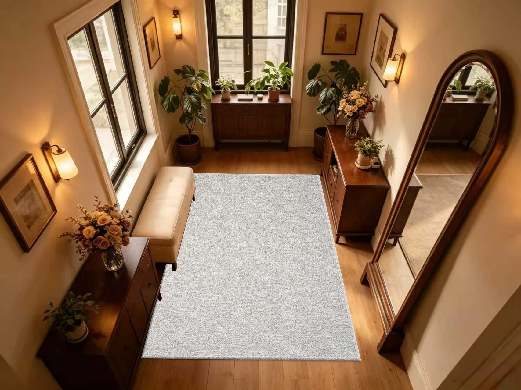 Light Beige Minimalist Texture Carpet Flooring Solid Soft‑Textured Floor Rug Modern Household Living Space Decor