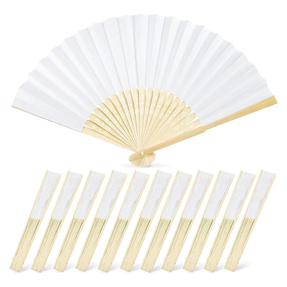 1x DIY Paper Bamboo Folding Fan Adults Children's Calligraphy Painting Practice Blank White Folding Fan Wedding Gift Party Decor