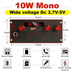 Bluetooth 5.0 MP3 WMA Decoder Board 10W Amplifier 5V 6.5mm Microphone FM Radio TF USB Car Audio Music Player Speaker Handsfree
