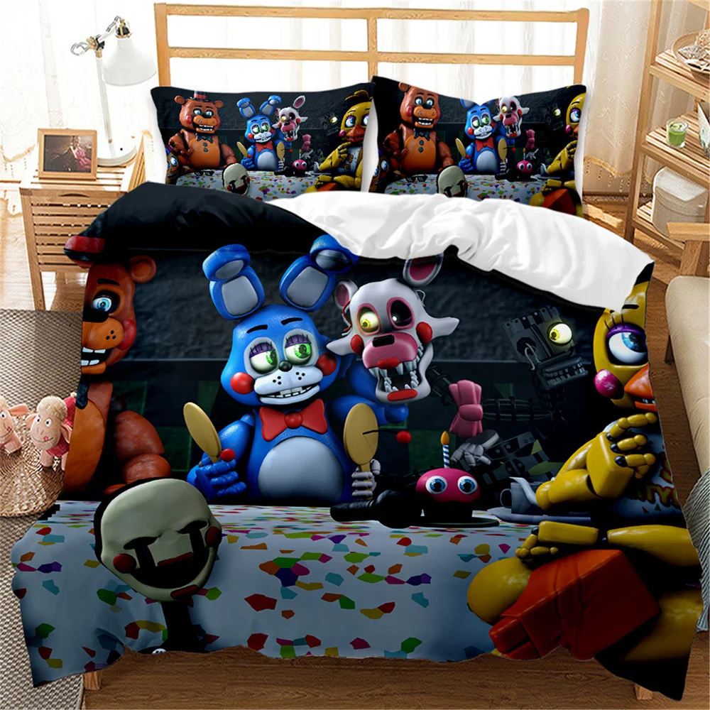 

Комплекты постельного белья Five Nights at Freddy's, 3 предмета, из микрофибры, для всех сезонов, мягкий мультяшный пододеяльник с наволочками