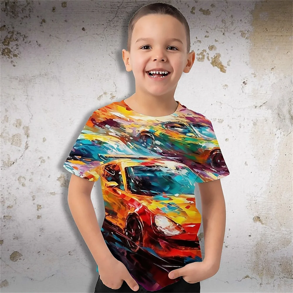 New Retro Racing Car 3d Print Boy T Shirts Kids T Shirt For Boys Short Sleeve Top Tee Boy Clothes Summer