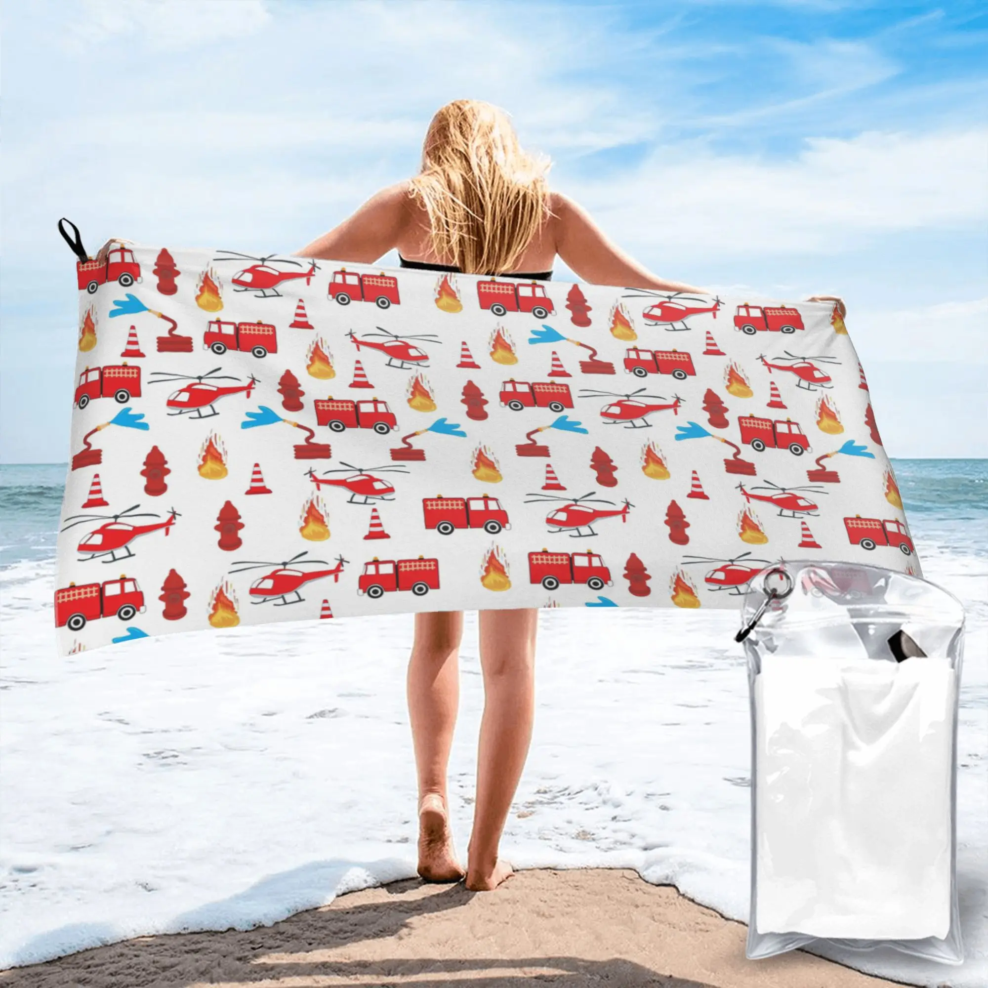 

Пляжное полотенце Red Transport Fire Truck Engine Brigade из мягкой микрофибры, быстросохнущее, впитывающее, для ванной