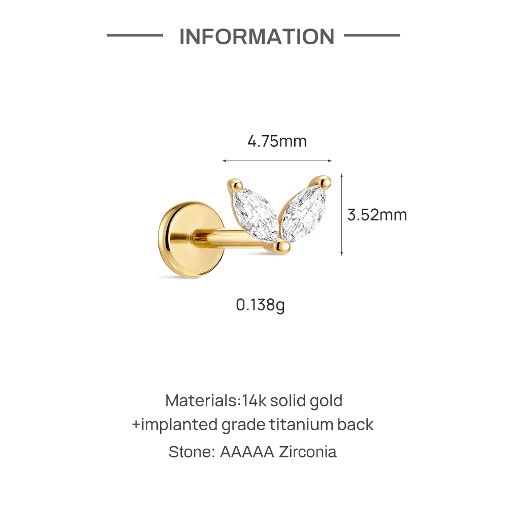 AIDE Mini-Piercing-Ohrringe aus 14-karätigem massivem Gold, glänzend, Herz-/rund-/sternförmig, für Damen, in verschiedenen Größen, klassischer Hochzeits- und Brautschmuck, luxuriöser Schmuck – Detail 26