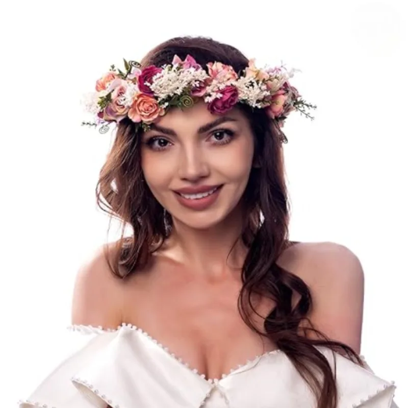 

Adjustable Girl's Breath Flower Crown with Florals, Boho Wedding Headpiece for Bride & Maternity Shoot, Floral Hair Accessories