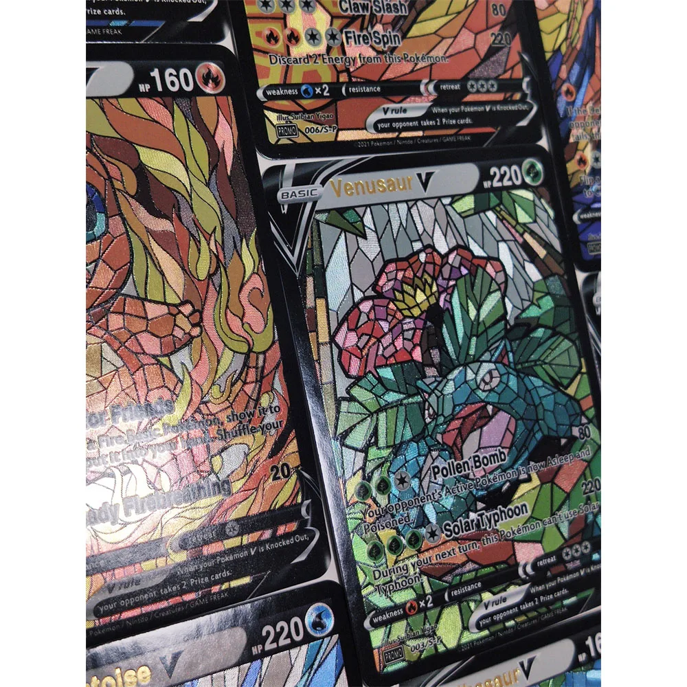 9Pcs/set PTCG Hot Stamping Coarse Flash Card Charizard Venusaur Blastoise DIY Game Anime Collection Card Gift Toys