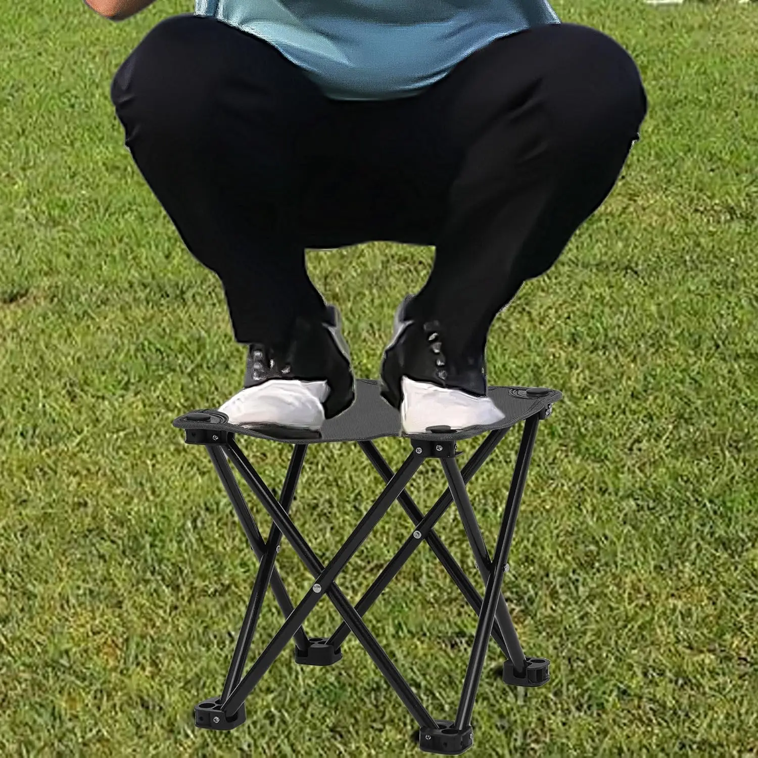 مقعد تخييم محمول قابل للطي، كرسي خارجي خفيف الوزن لصيد الأسماك والمشي لمسافات طويلة والبستنة والشاطئ - أسود مع حقيبة حمل #2
