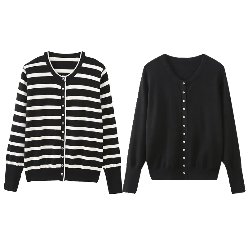 Primavera 2024 Maglia da donna Jaet Button Decor Design versatile Pendolarismo Sle ort Sve Cardigan aperto di lunghezza regolare