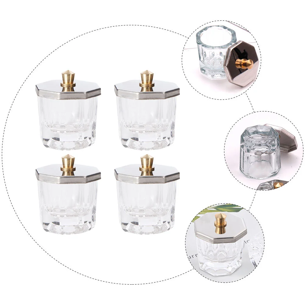 4 Pcs Nail Octagonal Cup Acrylic Liquid and Powder Mixing Tool Cups Dish Glass Manicure Bowl