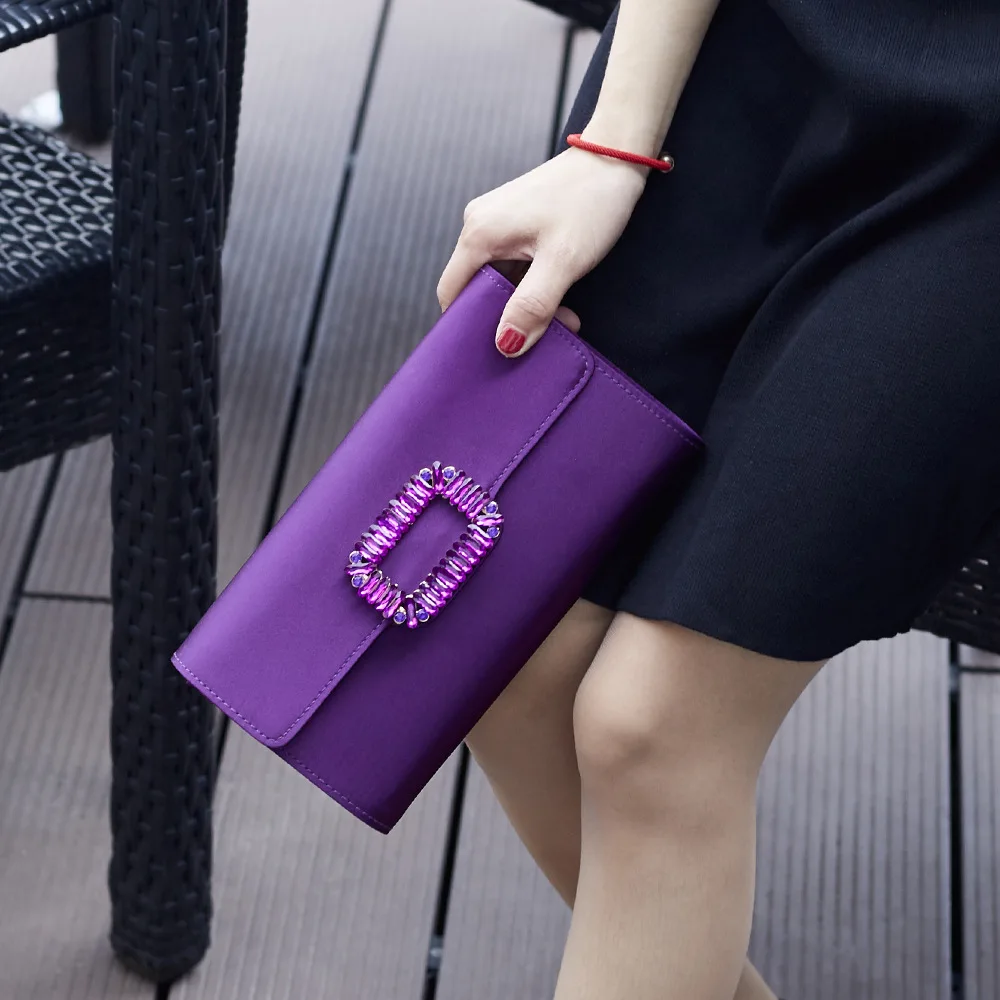 Ladies Party Evening Bag Simple Gold Color Chain Shoulder Bag Crossbody For Women Fashion Elegant Purple Small Clutches Handbags