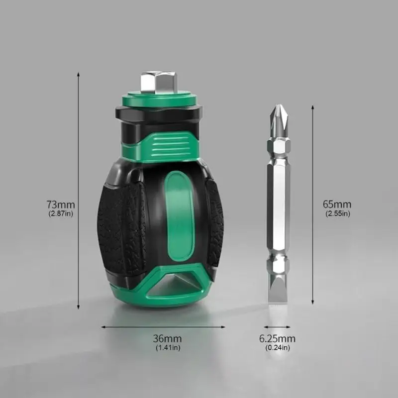 P9FB Mini Short Handle Screwdriver 2 In 1 Interchangeable Bits Retention Easy Storage