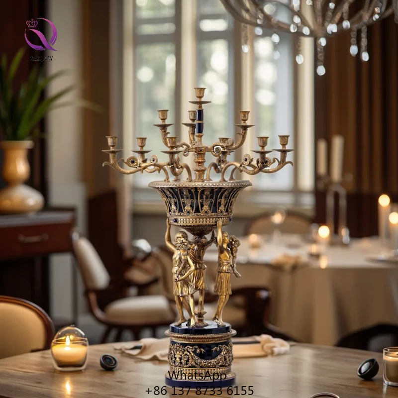 MKMJ Luxurious Gold Brass Metal Candle Holder Multi Heads Style Expensive Bronze Candelabra For Luxury Home Decor