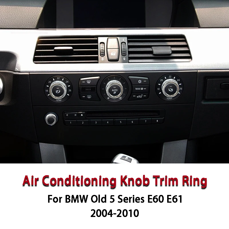 4Pcs Car Air Condition Knob Audio Volume Control Button Circle Decoration Trim Ring Cover For BMW Old 5 Series E60 E61 2004-2010