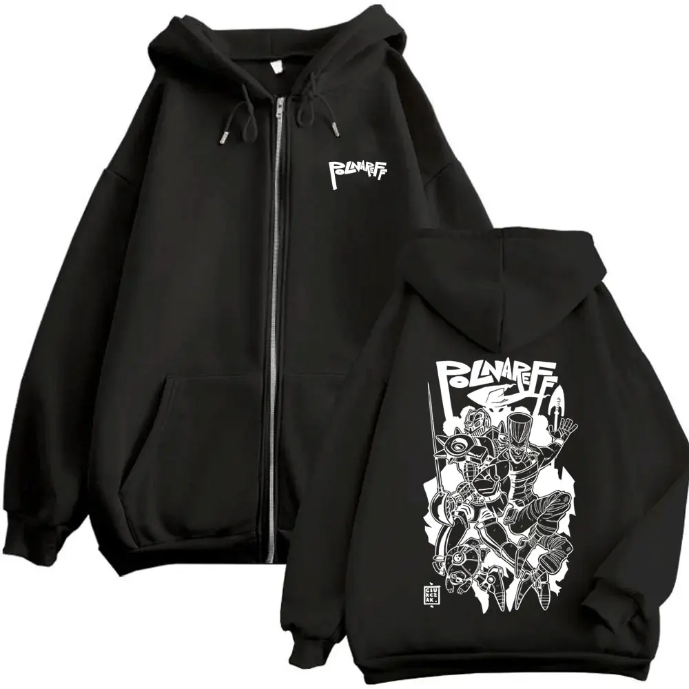 

Anime JoJo's Bizarre Adventure Polnareff Graphic Zipper Hoodie Men Women Manga Casual Oversized Zip Up Jacket Streetwear Unisex
