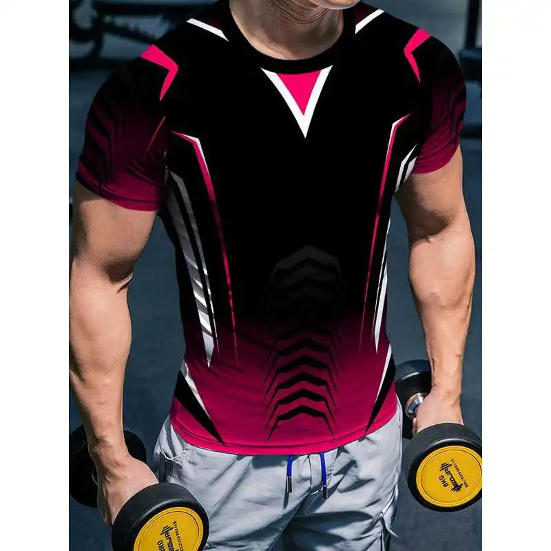 Men's High-Stretch Quick-Dry Gradient Fitness Top Tech-Line Athletic Short Sleeve Tight Muscle-Defining Shirt Moisture-Wicking B
