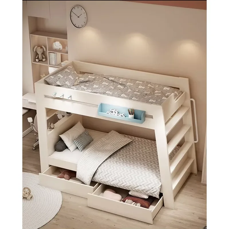 New Style Girls Bunk Single Bed High Gloss Single Size Solid Wood Small Space Bedroom Children Modern Bed with Drawers