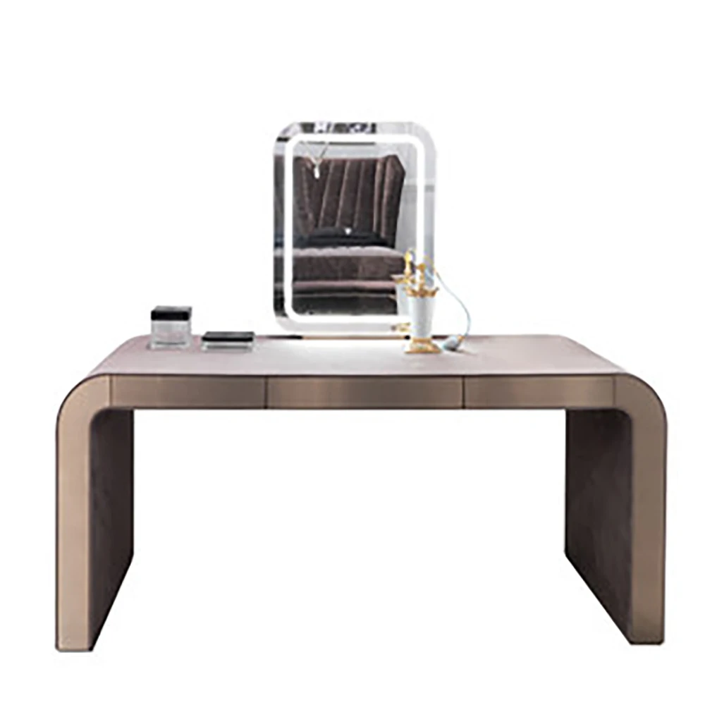 

Post modern simple U-shaped fashion dressing table leather small size household dressing table customized with LED light