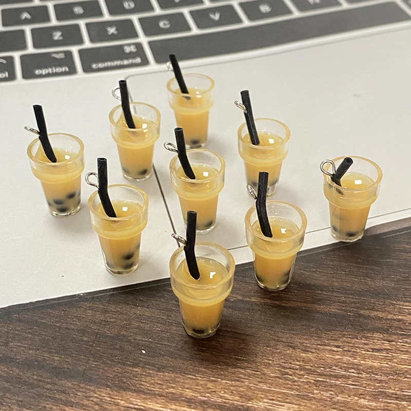 10 pçs casa de bonecas mini leite xícara de café encantos bonito 3d pérola leite chá bebida pingentes para brinco diy jóias fazendo