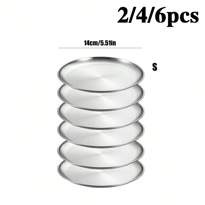 2/4/6pcs stainless steel 14cm dining plate camping picnic tray antifouling kitchen bar dessert plate kitchen accessories