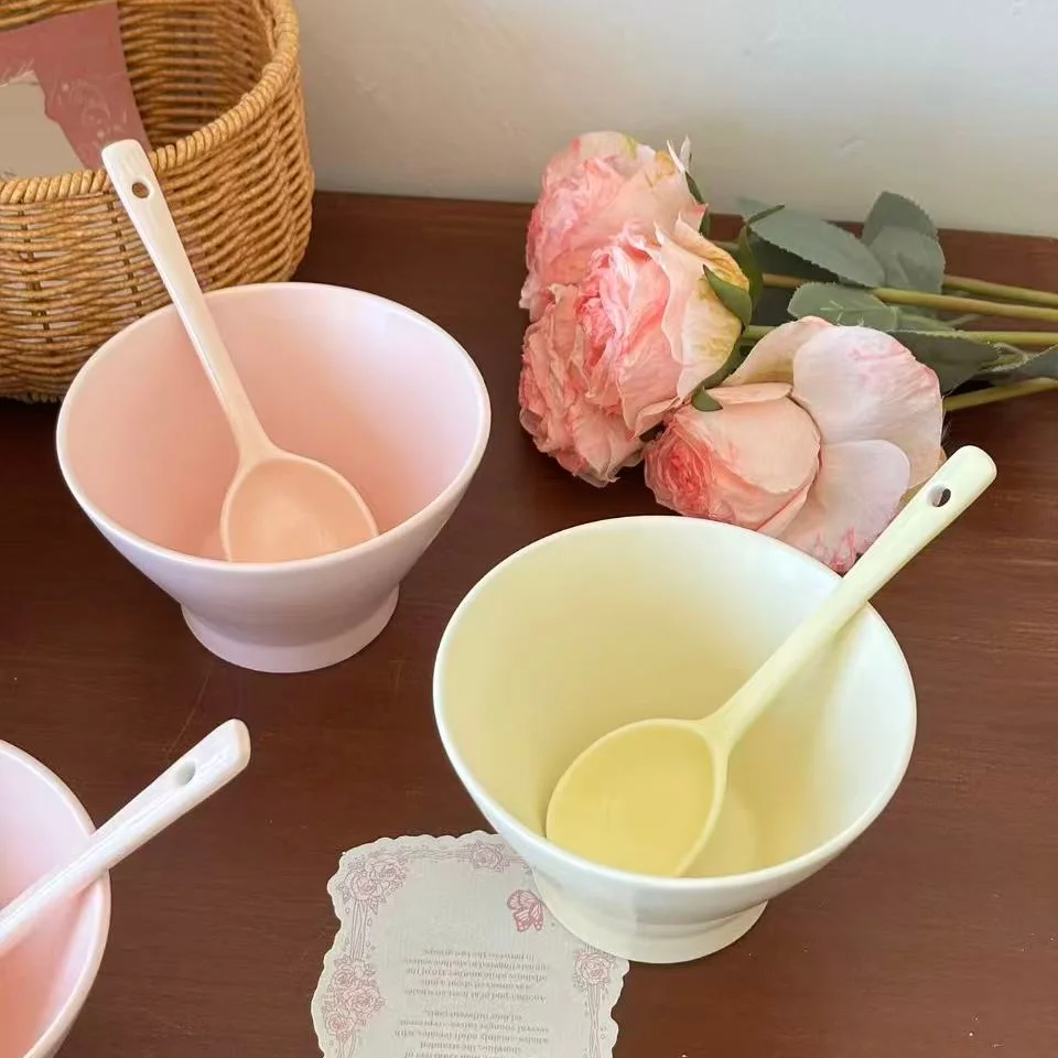 1 Juego de cuenco de cerámica de Color sólido con cuchara, vajilla multiusos para olla caliente, Picnic, Camping, lavavajillas, apto para horno microondas