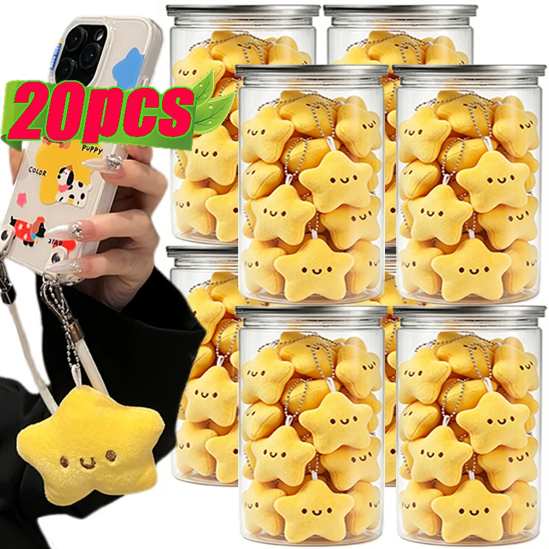 20/1Pcs Cute Stars Plush Toy Keychain Girl Fluffy Soft Backpack Bag Pendant Practical Mini Yellow Keychain Charms Keychains Gift
