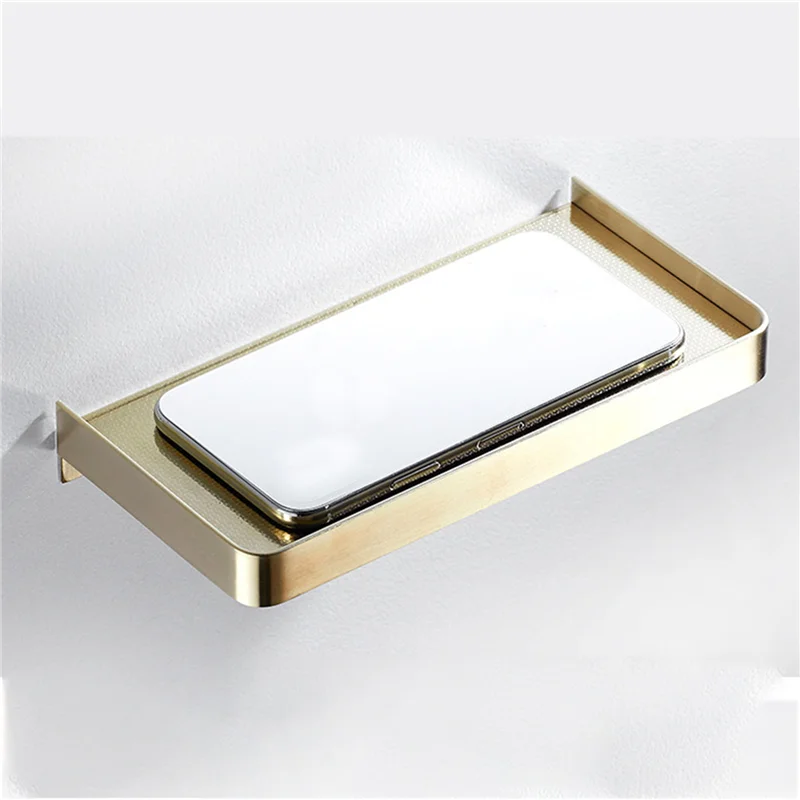 

A98E-2X Bathroom Shelf Phone Storage Rack Shelves Stainless Steel Wall Mount Shower Basket Holder Phone Holder (Gold)