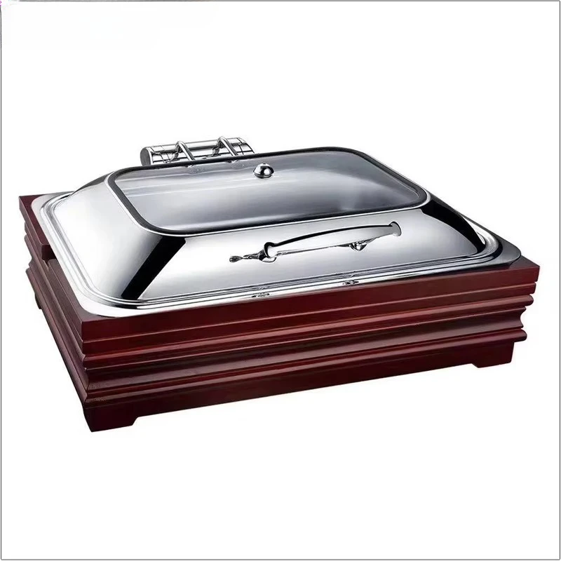 Buffet Induction Round Buffet Stainless Steel Food Warmer Wooden Base Hydraulic Electric Hot Pot Heater