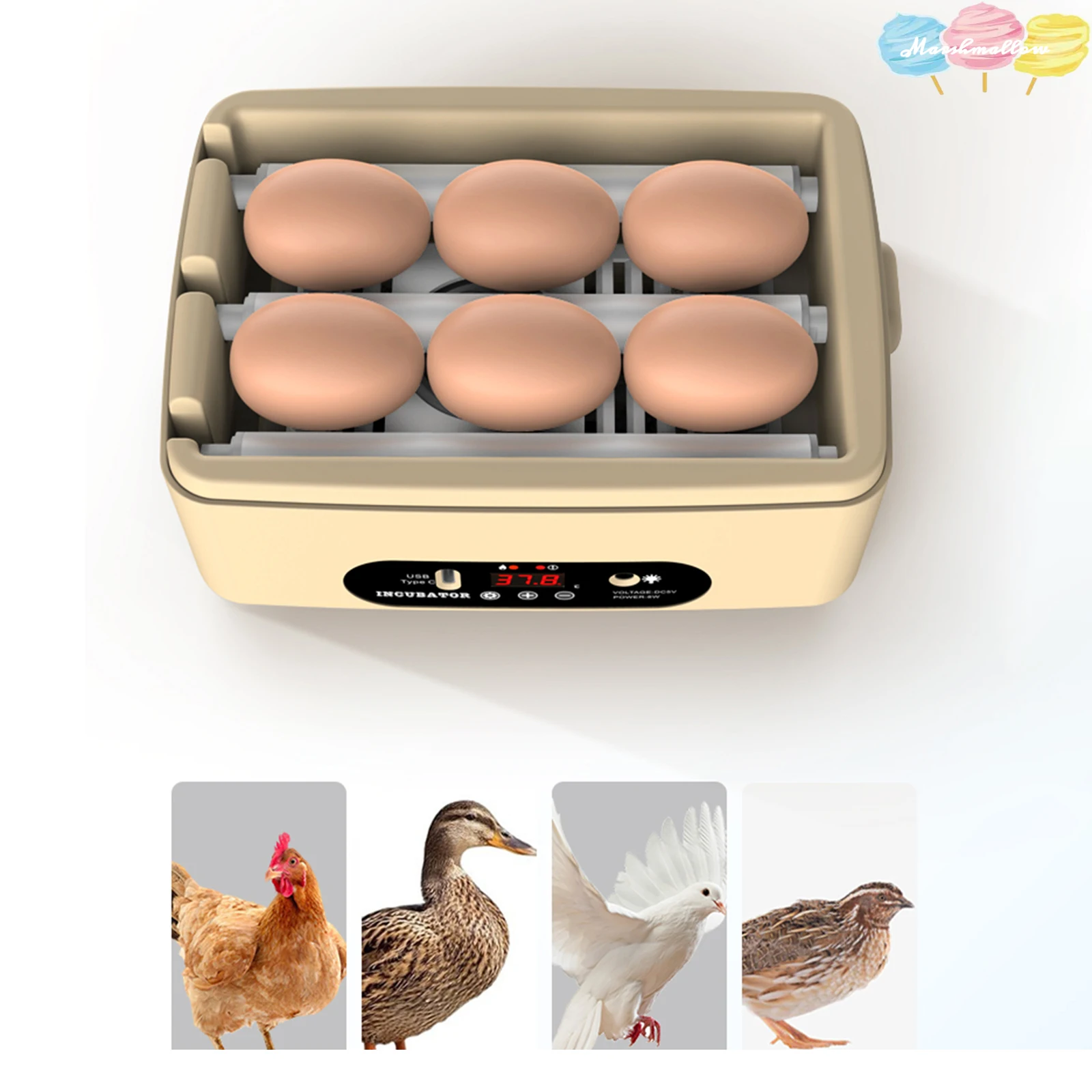 6 Eggs Automatic Egg Incubator Poultry Hatching Machine Mini Turning Temperature Control Breeder for Chicken Birds Duck Goose