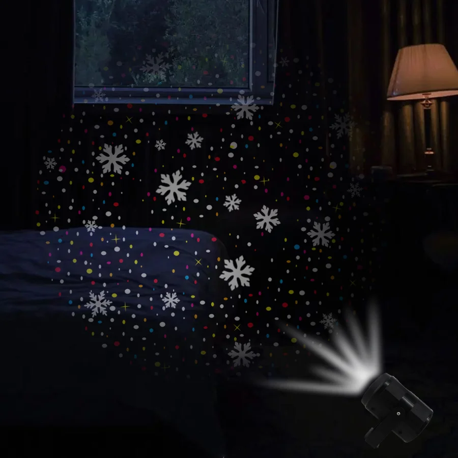 Projecteur LED de Noël avec Effet d'Ambiance de Chute de Neige Blanche, Flocon de Neige ociamique, Lampe de Nuit de Dégradation pour Décor de ixde Vacances